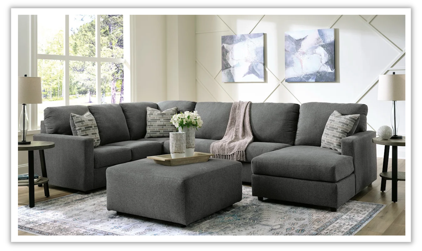 Modern Heritage Edenfield 3-Piece U-Shape Fabric Sectional with Chaise