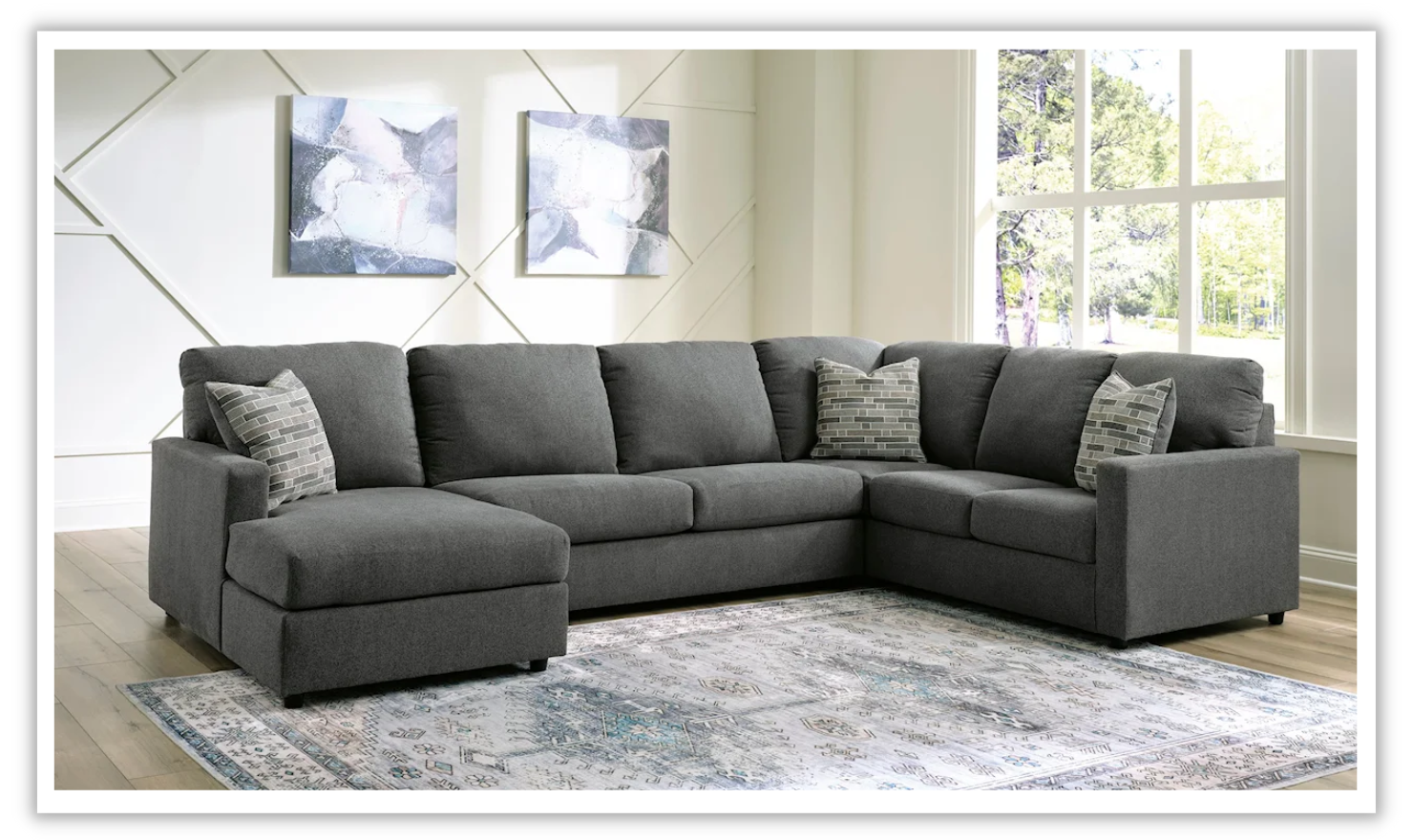 Modern Heritage Edenfield 3-Piece U-Shape Fabric Sectional with Chaise