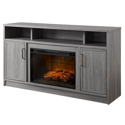 Grace 60" TV Stand with Infrared Linear Fireplace in Rustic Gray Oak Finish-Tv Stands-Jennifer Furniture