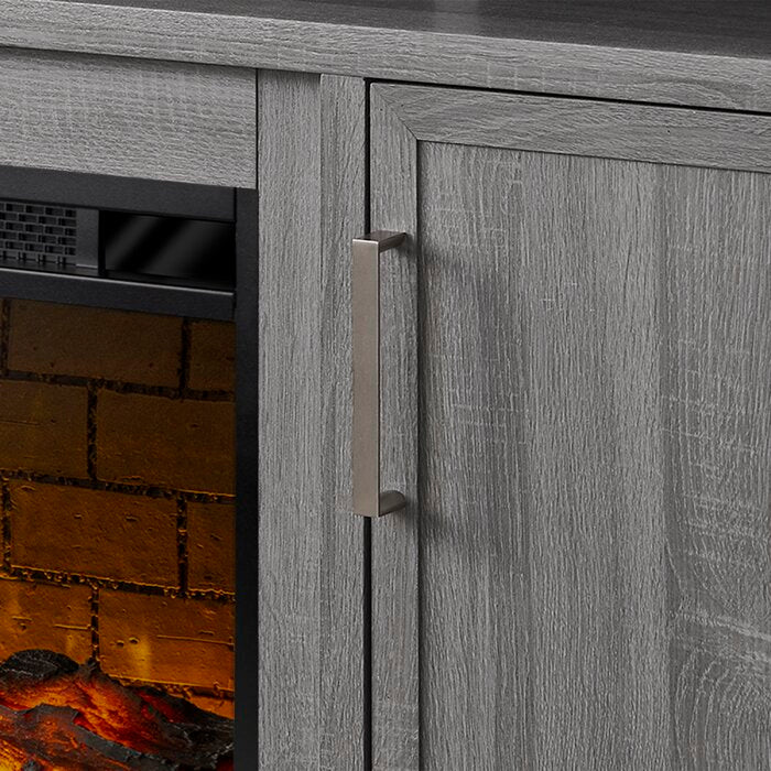 Grace 60" TV Stand with Infrared Linear Fireplace in Rustic Gray Oak Finish-Tv Stands-Jennifer Furniture