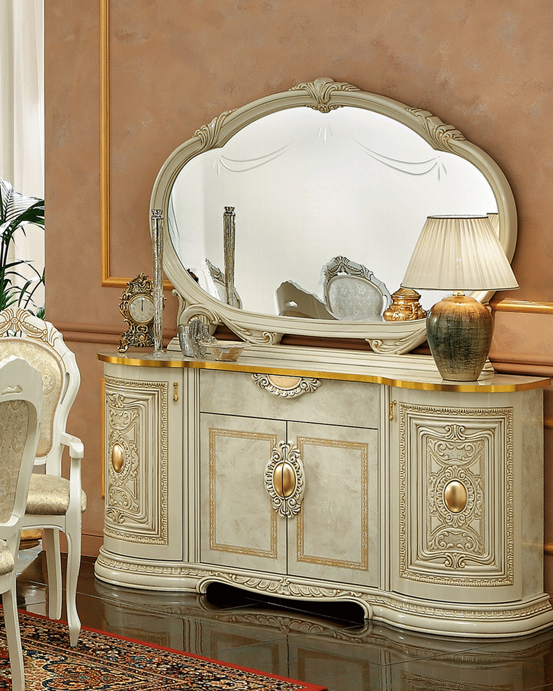 ESF Italia Leonardo 4 Door 1 Drawer Wooden Buffet Cabinet in Ivory
