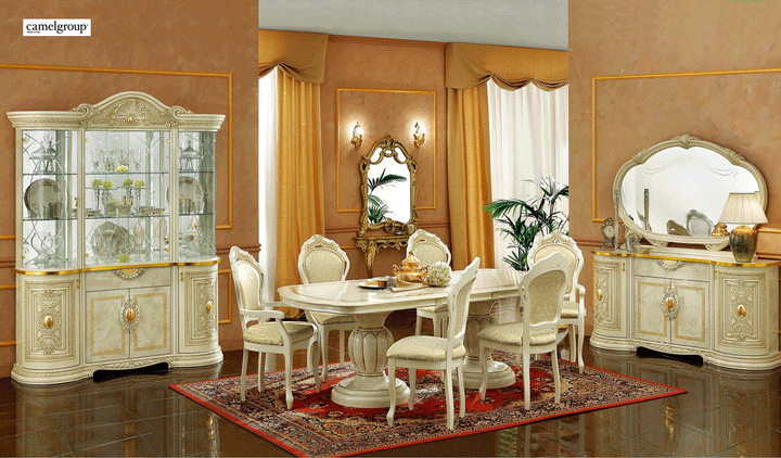 ESF Italia Leonardo Arch Shaped Landscape Buffet Mirror with Ivory Wood Frame