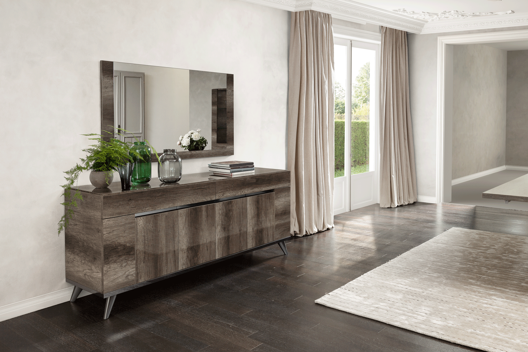 ESF Italia Medea 4-Door Buffet Cabinet in Vintage Oak Finish