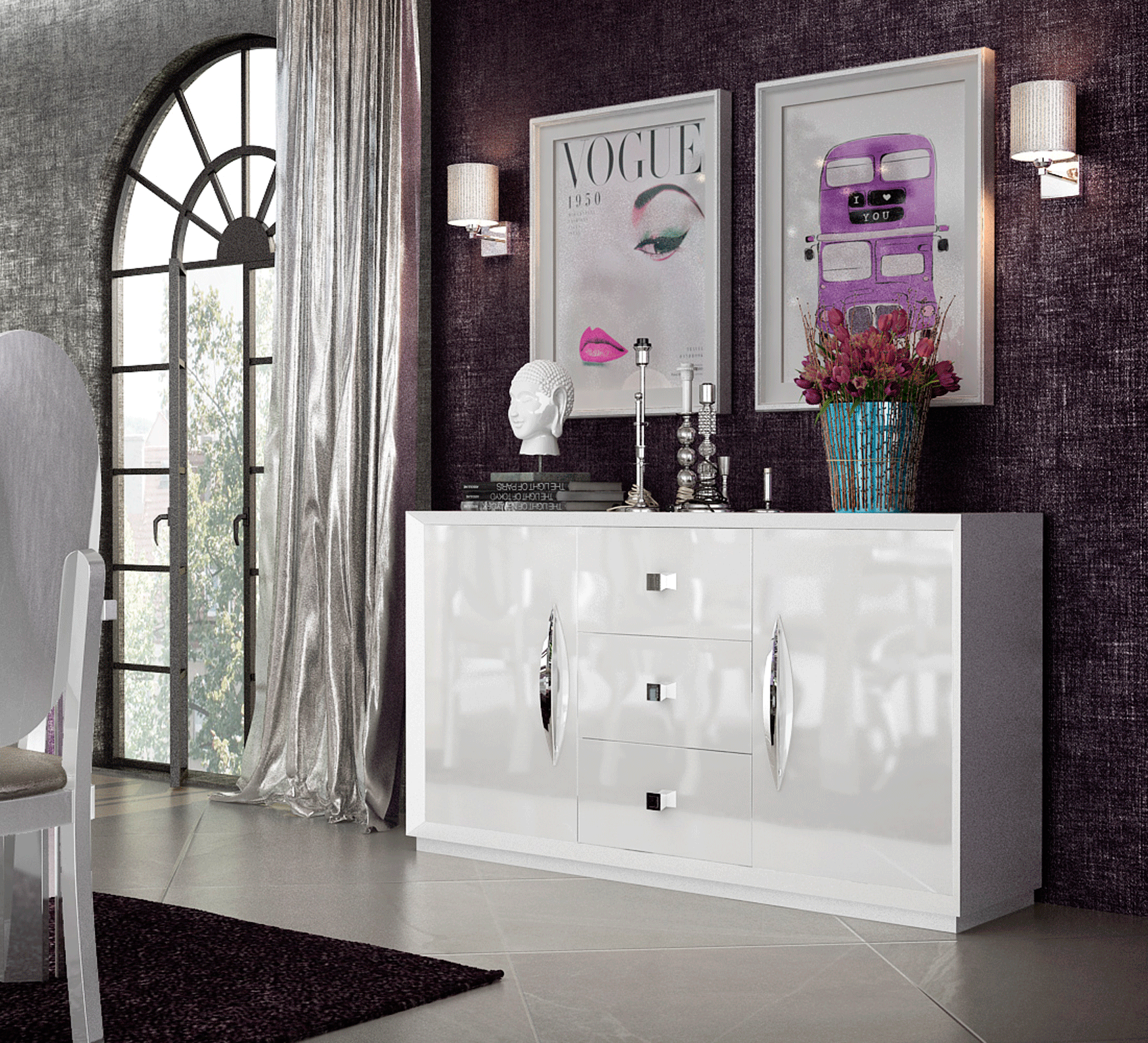 ESF Italia Carmen 2 Doors 3 Drawers Buffet Cabinet in White