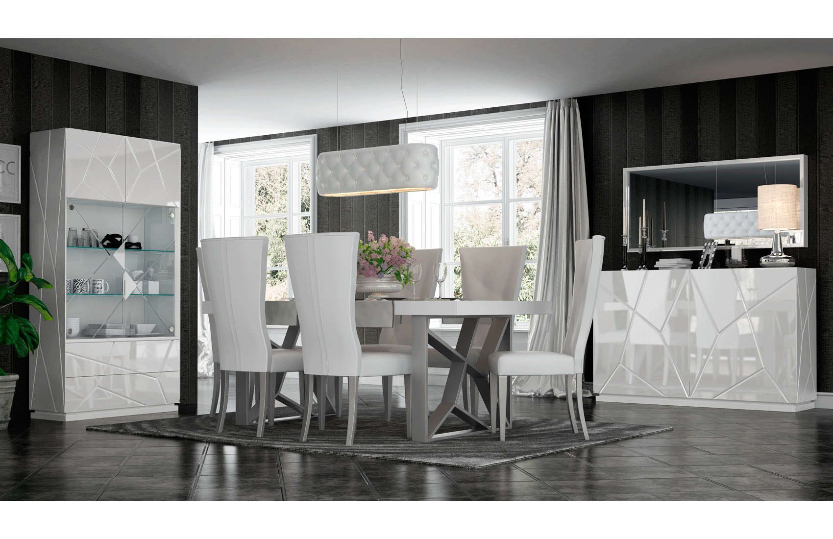 ESF Italia Kiu Dining Set in High Gloss White Finish