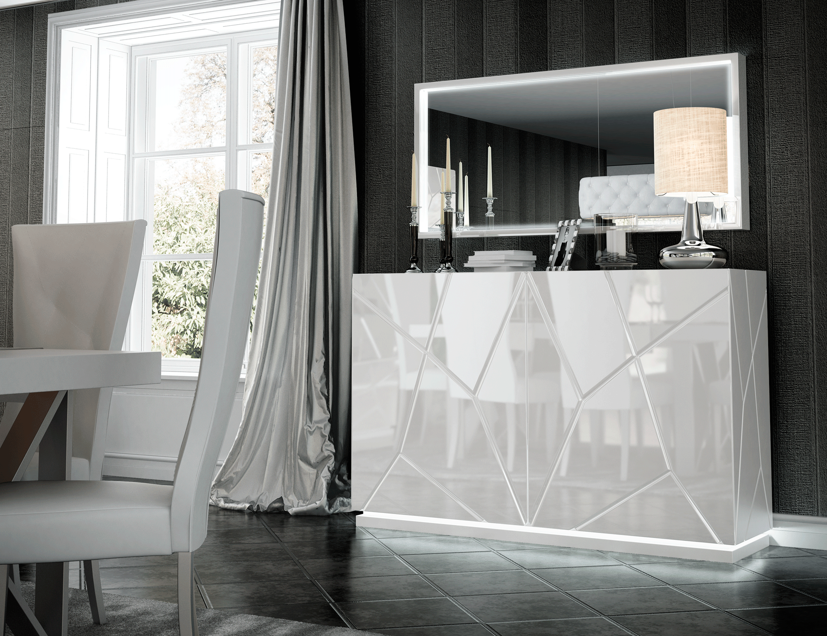 ESF Italia KIU 2 Door White Buffet Cabinet in High Gloss Lacquer Finish