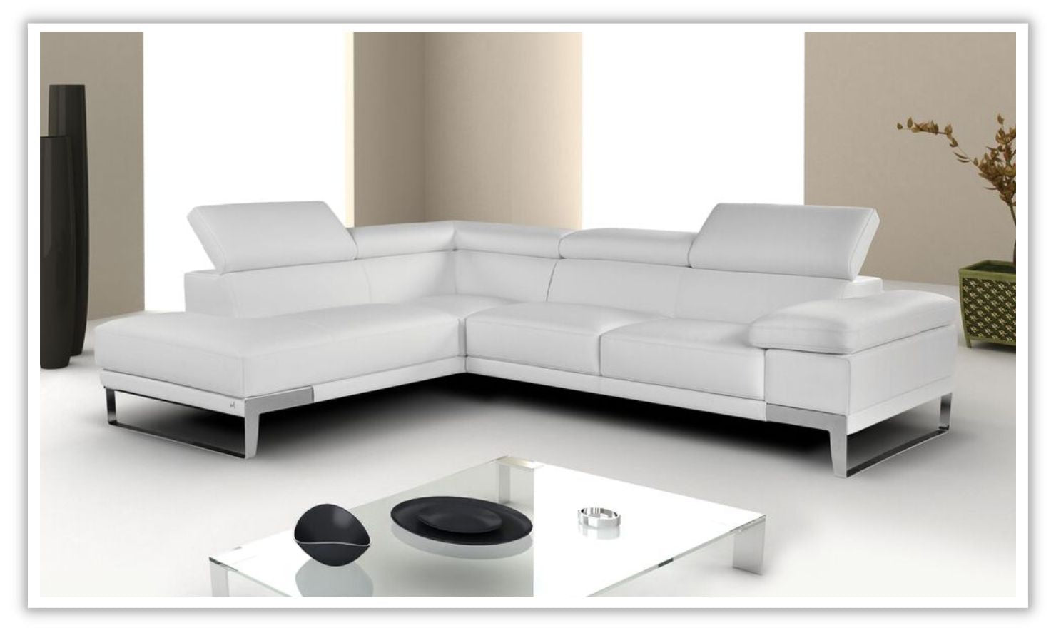 Nicoletti Italia Domus L-Shape Leather Chaise Sectional in Vase Gray