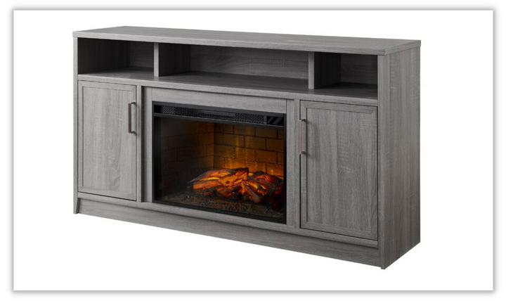 Grace 60" TV Stand with Infrared Linear Fireplace in Rustic Gray Oak Finish-Tv Stands-Jennifer Furniture