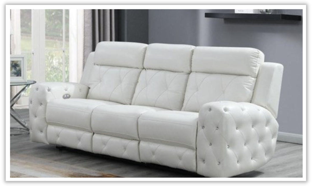 Global Furniture Gracie 3-Seater Tufted Power Reclining Sofa in White
