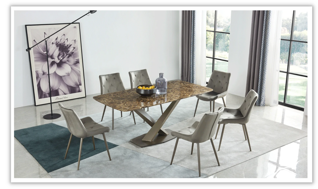 ESF Italia Angelica X Cross Base Dining Table with Brown Marble Top