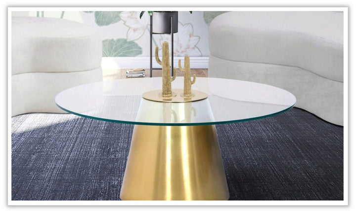 Meridian Furniture Glassimo Round Glass Top Coffee Table in Gold