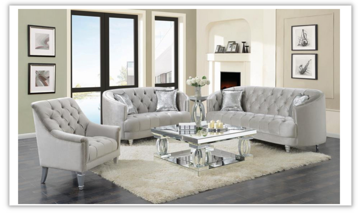 Coaster Avonlea Tufted Velvet Living Room Set in Gray