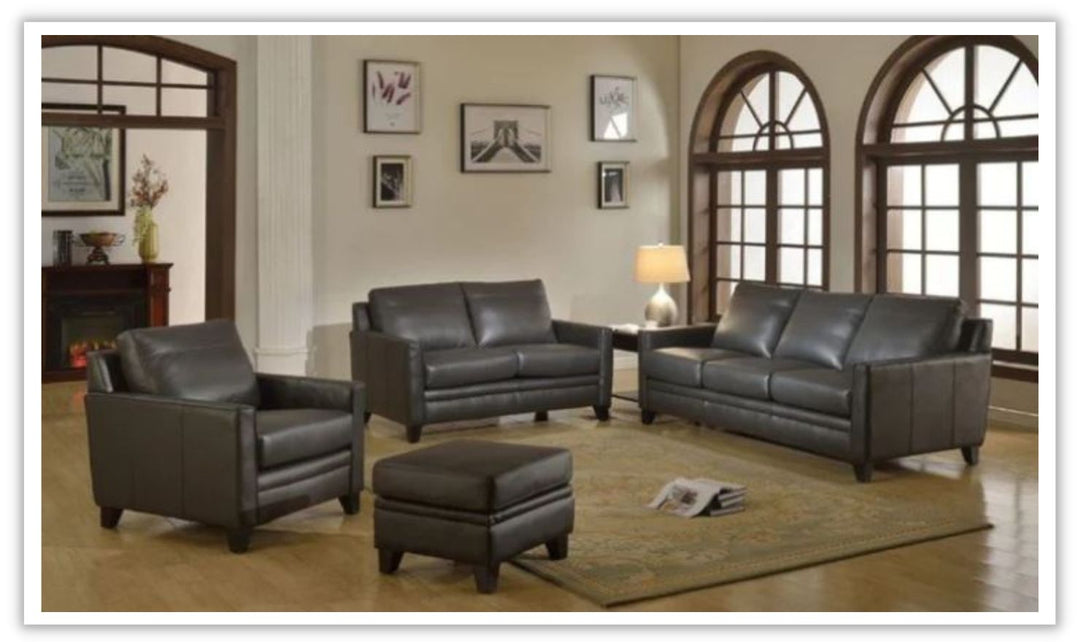 Leather Italia Fletcher Leather Living Room Set in Charcoal Gray