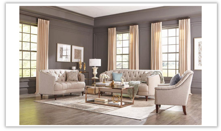 Coaster Avonlea Tufted Velvet Living Room Set in Gray