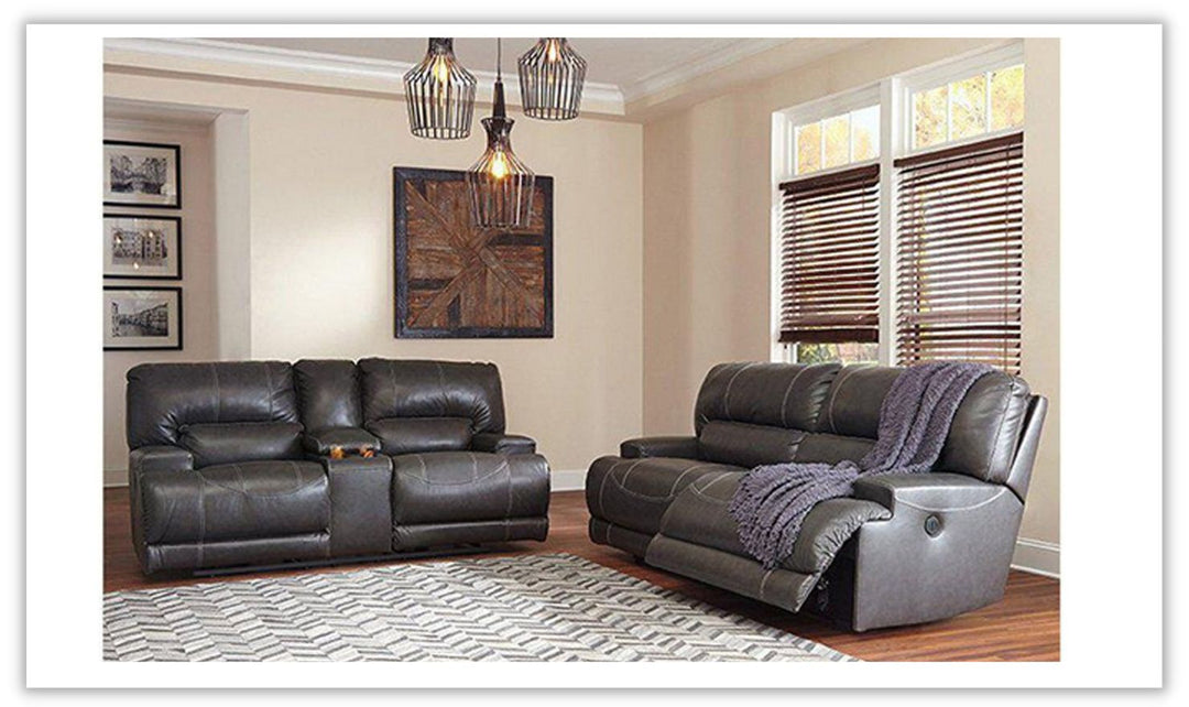 Modern Heritage McCaskill Gray Leather Reclining Living Room Set