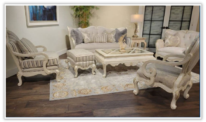 AICO Lavelle Wooden Living Room Set in Pearl Finish