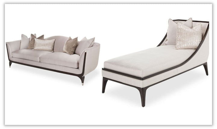 AICO Paris Chic Fabric Living Room Sofa and Chaise in Beige