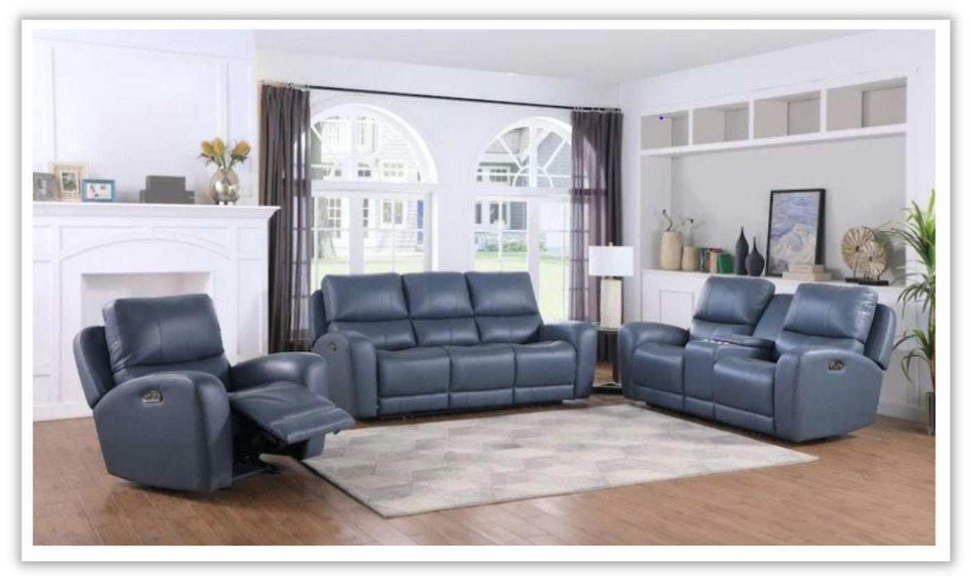 Leather Italia Bel Air Blue Power Leather Living Room Set