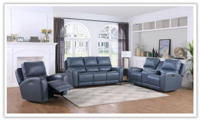 Leather Italia Bel Air Blue Power Leather Living Room Set