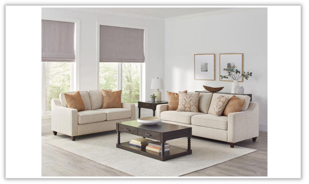 Christine Stationary Fabric Living Room Set in Beige