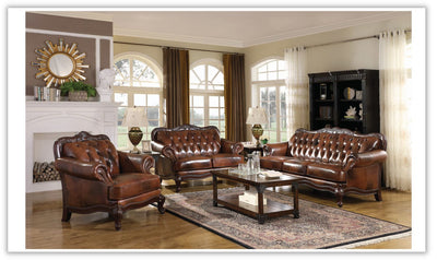 Victoria Leather Living Room Set in Traditional Style