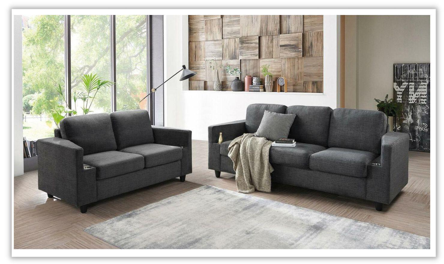 Global Furniture Silo Fabric Living Room Set in Bear Gunmetal