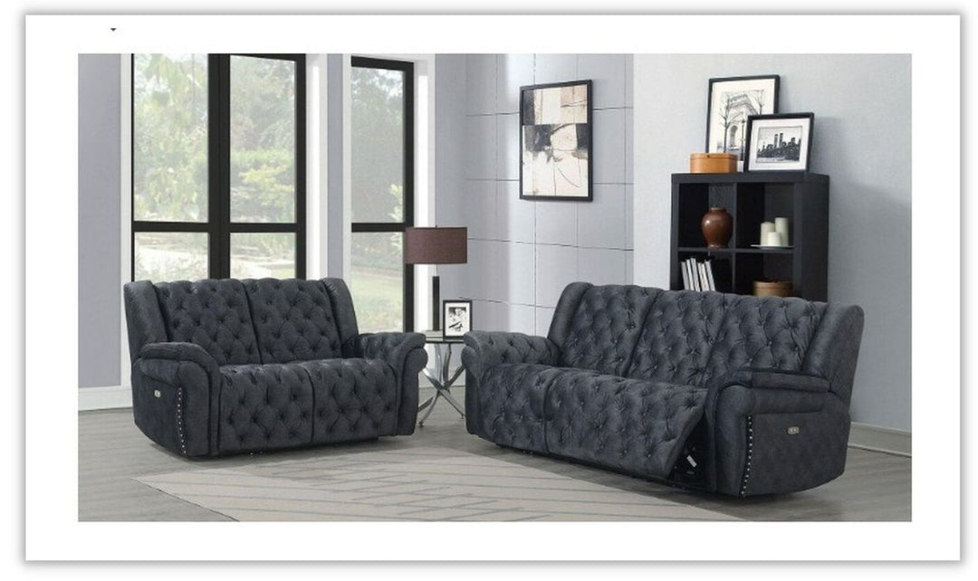 Global Furniture Evelyn Gray Fabric Tufted Power Reclining Living Room Set