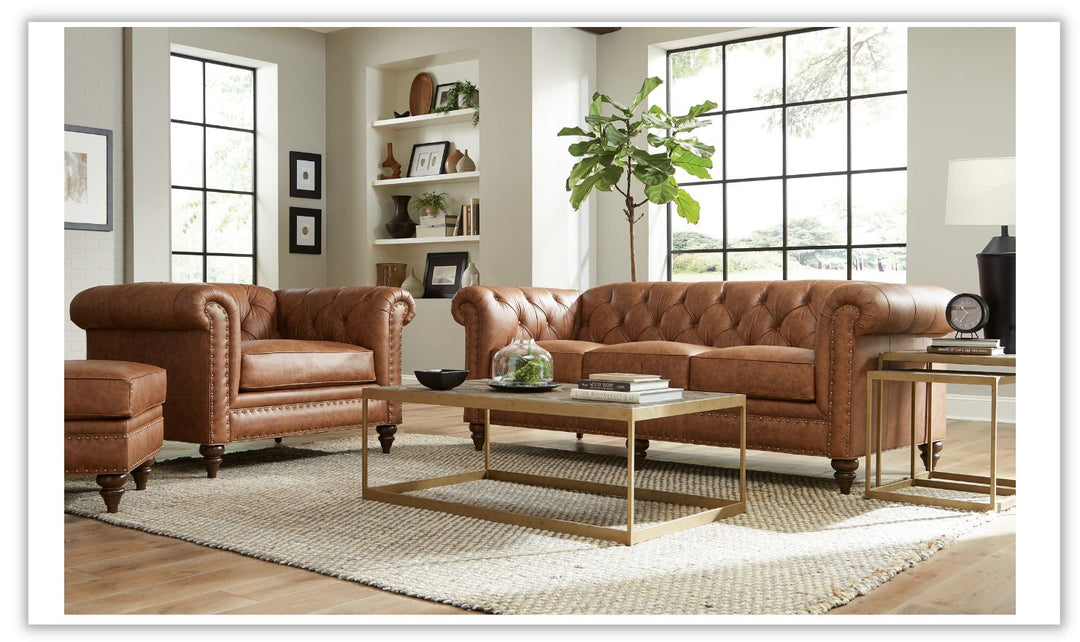 Craftmaster Winslow Tufted Brown Leather Living Room Set