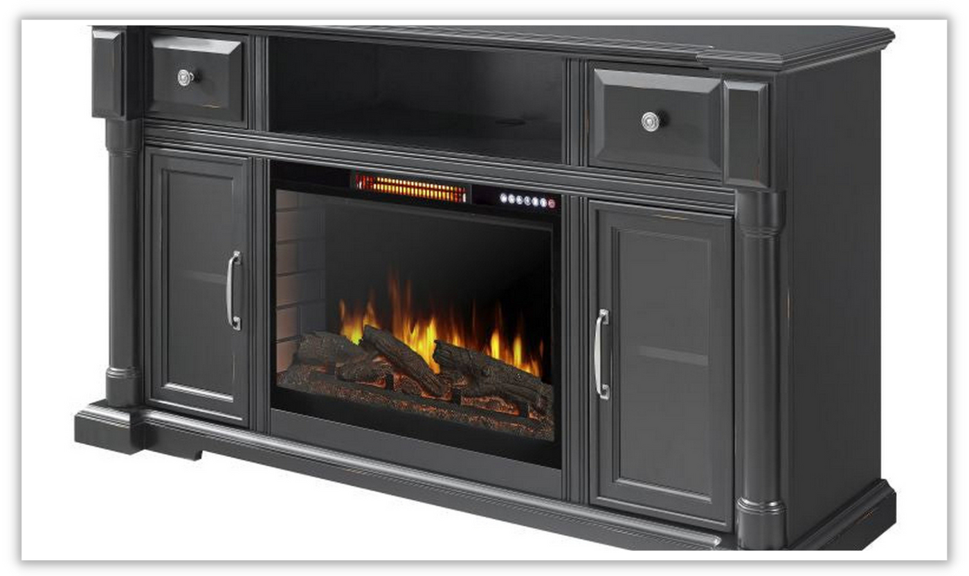 Piper 60" Media Stand with Electric Fireplace with Bluetooth - Aged Black Finish