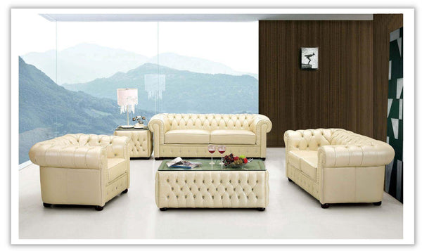ESF Furniture Coiffe Tufted Back Leather Living Room Set in Ivory