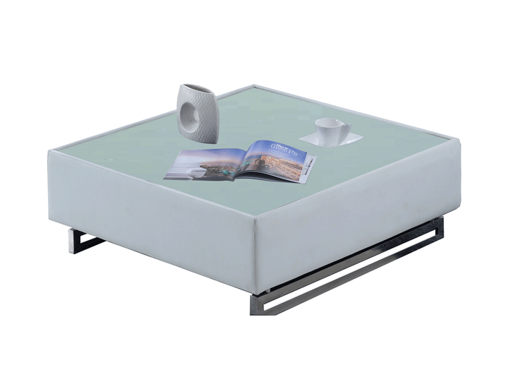 ESF Furniture Corde White Square Coffee Table with Glass Top