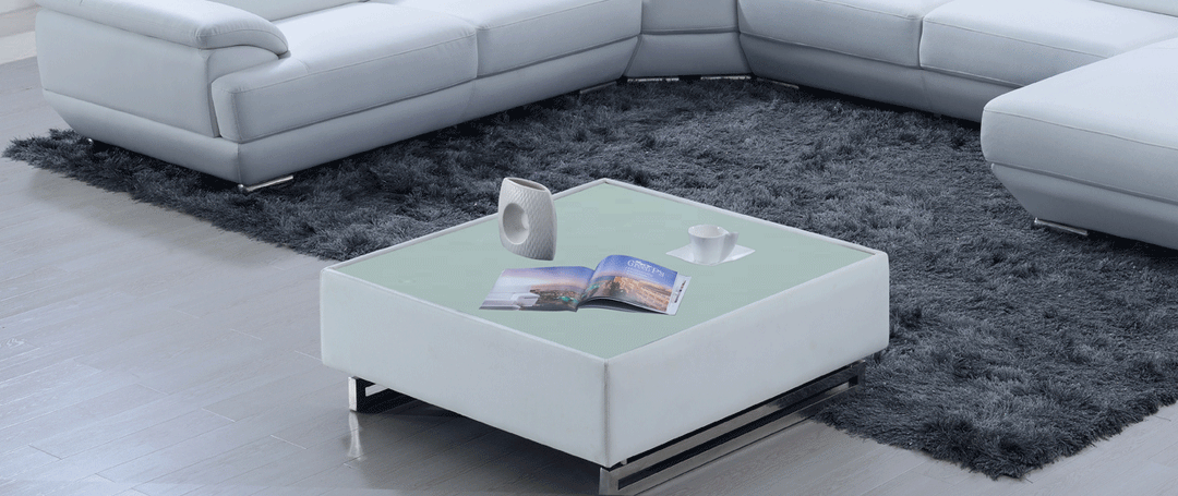 ESF Furniture Corde White Square Coffee Table with Glass Top