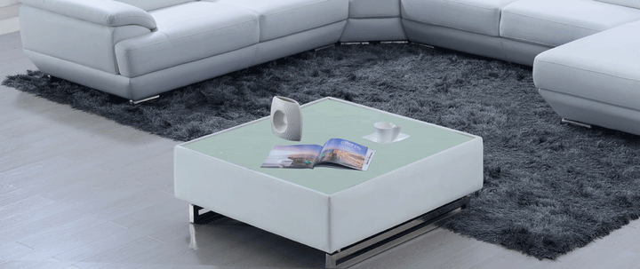 ESF Furniture Corde White Square Coffee Table with Glass Top