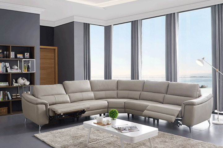 ESF Italia Amen L-Shaped Taupe Leather Sectional Sofa with Recliners
