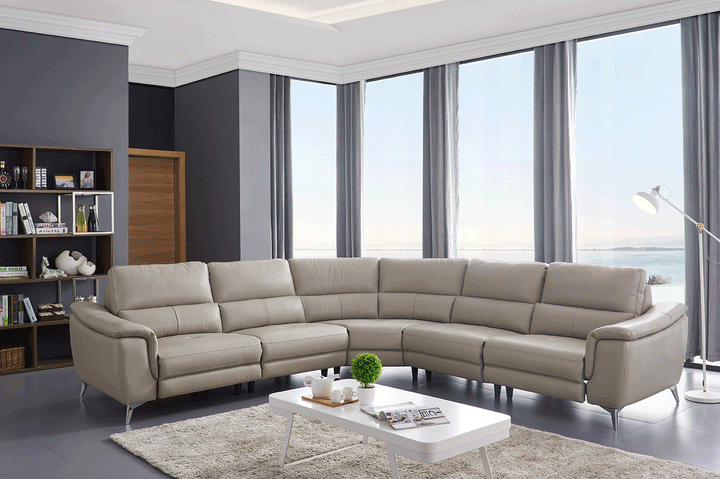 ESF Italia Amen L-Shaped Taupe Leather Sectional Sofa with Recliners