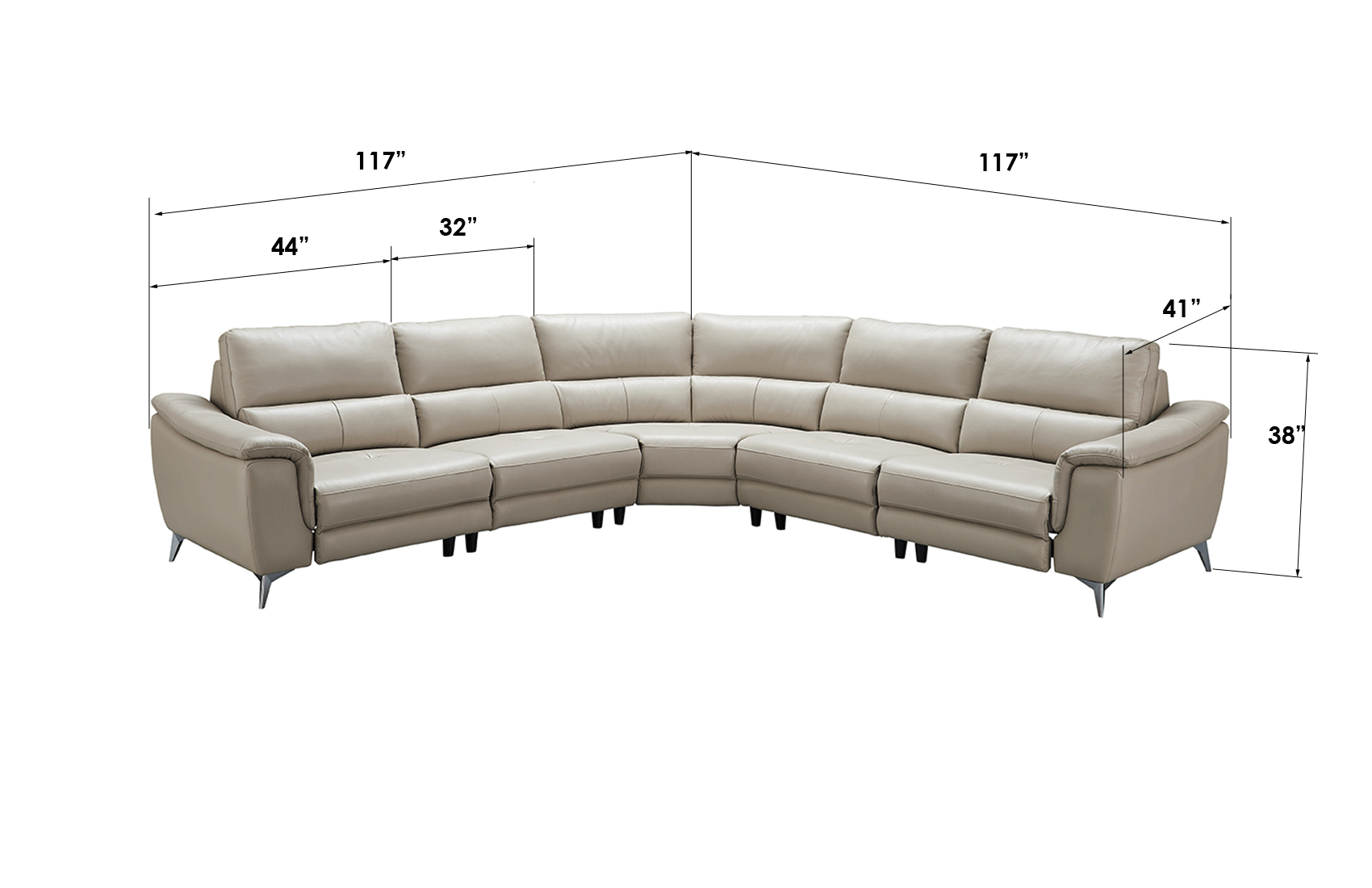 ESF Italia Amen L-Shaped Taupe Leather Sectional Sofa with Recliners