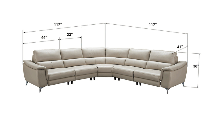 ESF Italia Amen L-Shaped Taupe Leather Sectional Sofa with Recliners