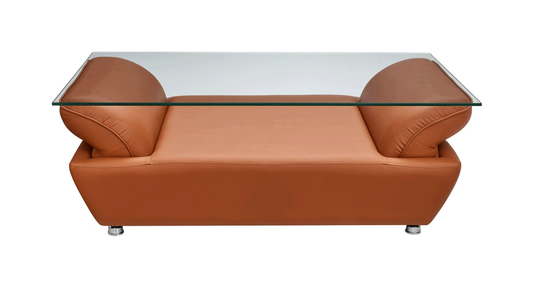 ESF Furniture Avianna Orange Eco Leather Coffee Table with Glass Top