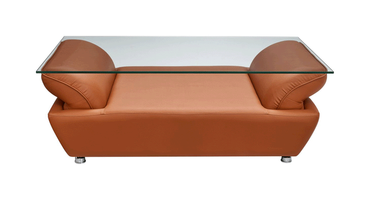 ESF Furniture Avianna Orange Eco Leather Coffee Table with Glass Top