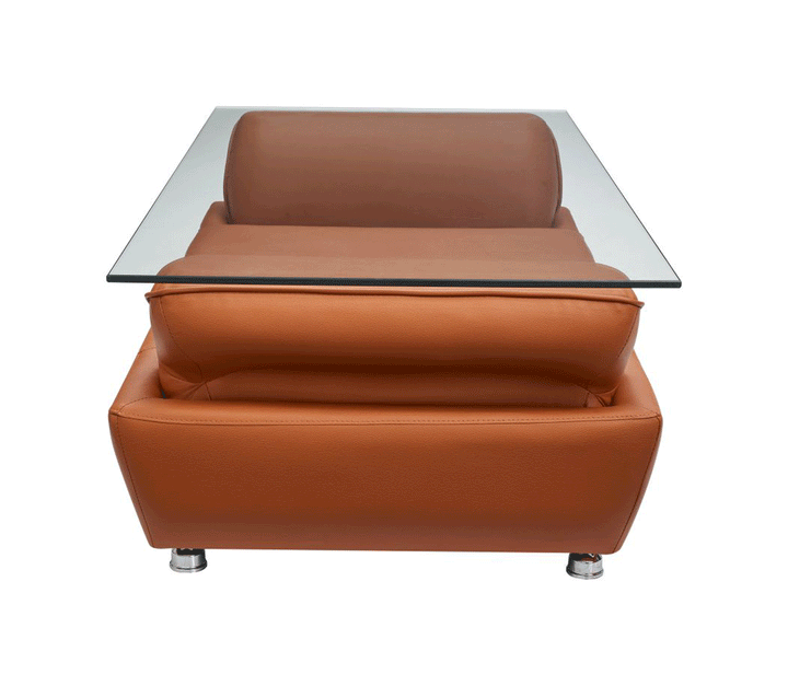 ESF Furniture Avianna Orange Eco Leather Coffee Table with Glass Top