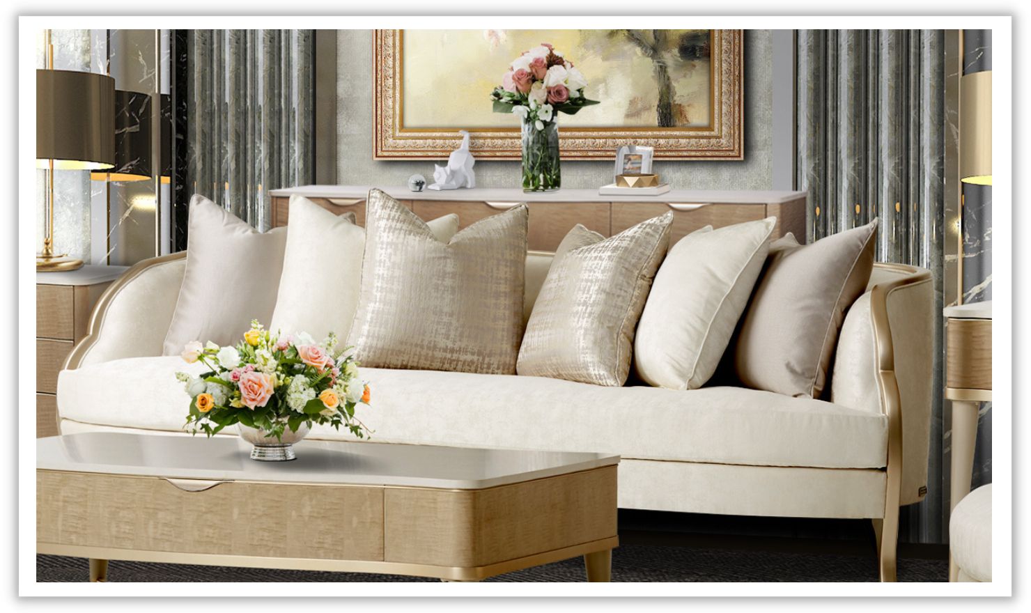 Buy AICO Malibu Crest 3-Seater Fabric Sofa + 6 Accent Pillows