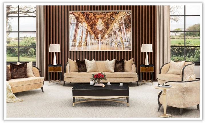 AICO Malibu Crest 3-Seater Velvet Sofa + 6 Accent Pillows