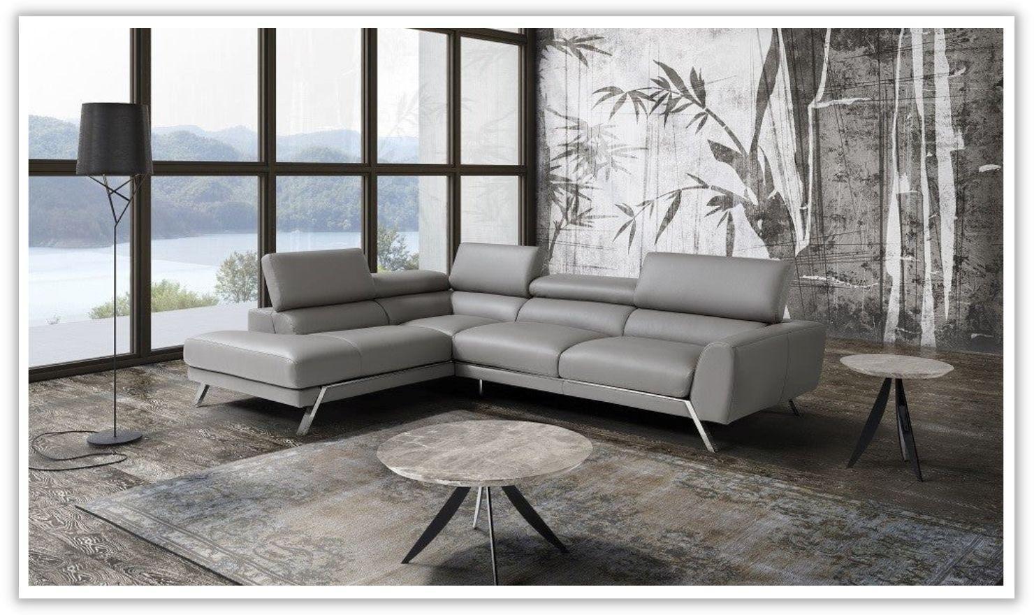 Jennifer Italia Presence 3-Seater Leather Corner Sectional Sofa In Gray