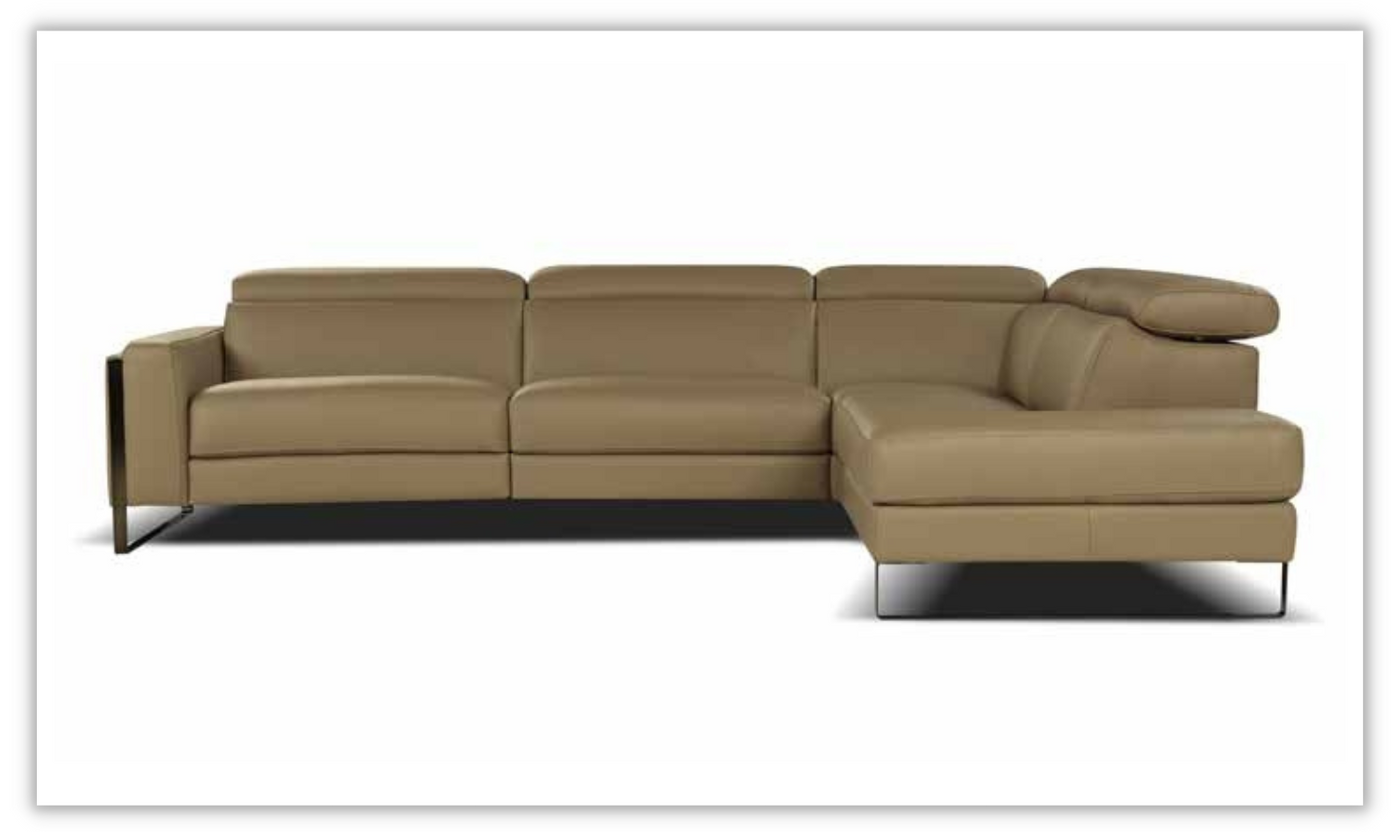 Pier Brown Leather Sectional Chaise with Adjustable Headrest