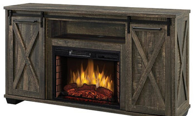 Ryan 58" TV Stand with Infrared Fireplace in Rustic Brown Finish