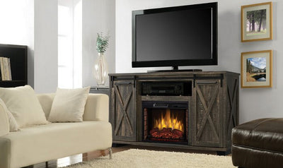 Ryan 58" TV Stand with Infrared Fireplace in Rustic Brown Finish