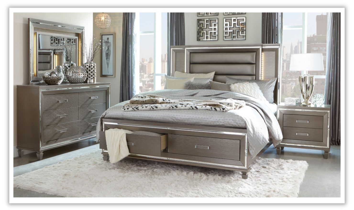 Home Elegance Tamsin Wooden Bedroom Set with Upholstered