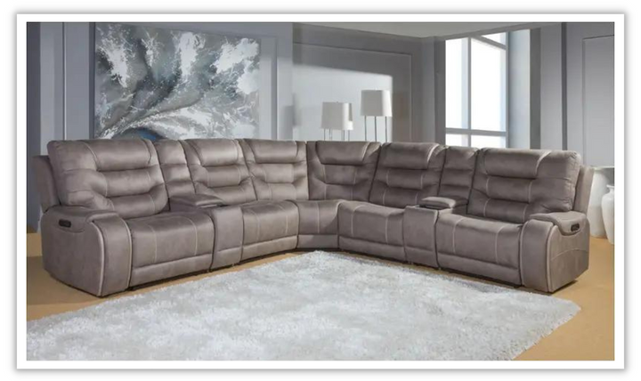 Tiana Recliner Sectional With Adjustable Headrest in Brown