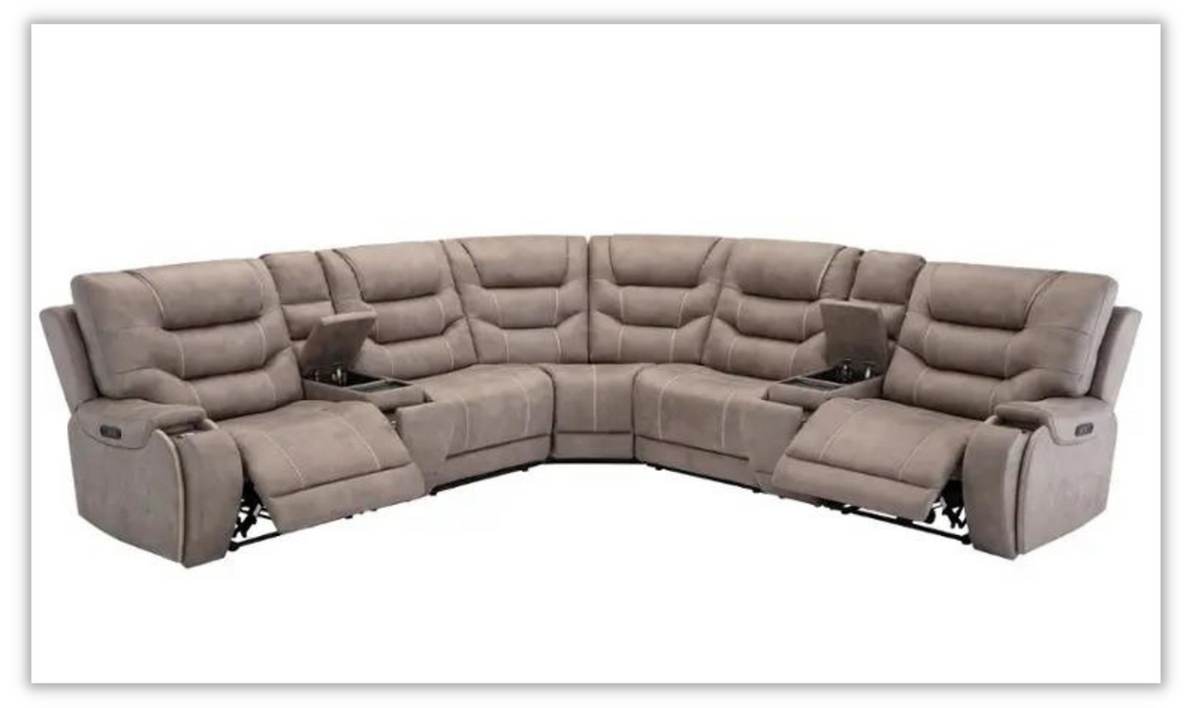 Tiana Recliner Sectional With Adjustable Headrest in Brown