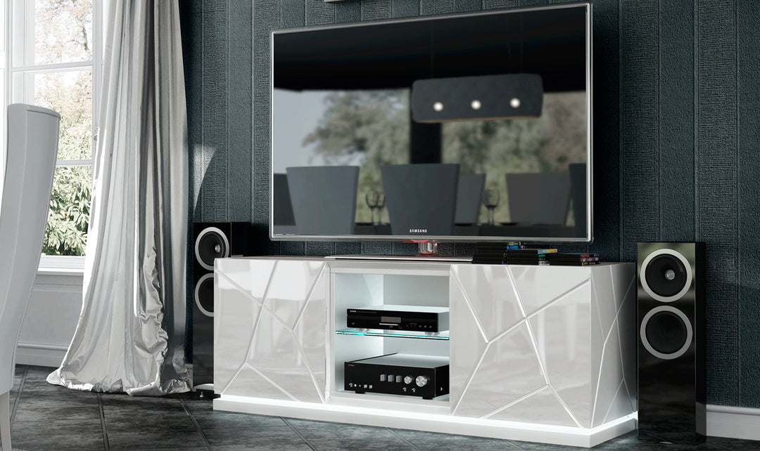 ESF Furniture KIU TV Base with Lights in White High Gloss Finish